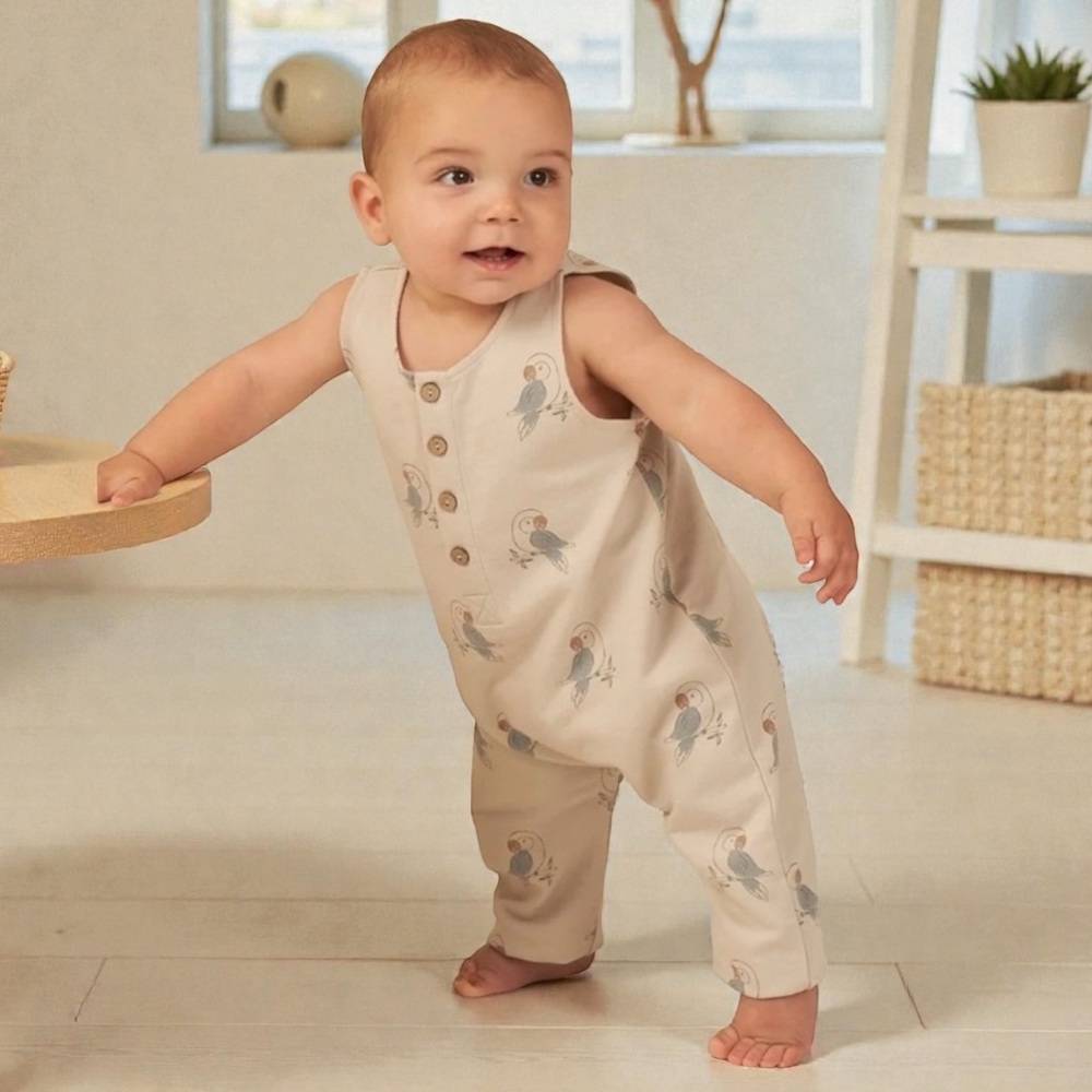 NWTS Rylee + Cru Parrot jumpsuit, buttons, size 18-24 months, French terry